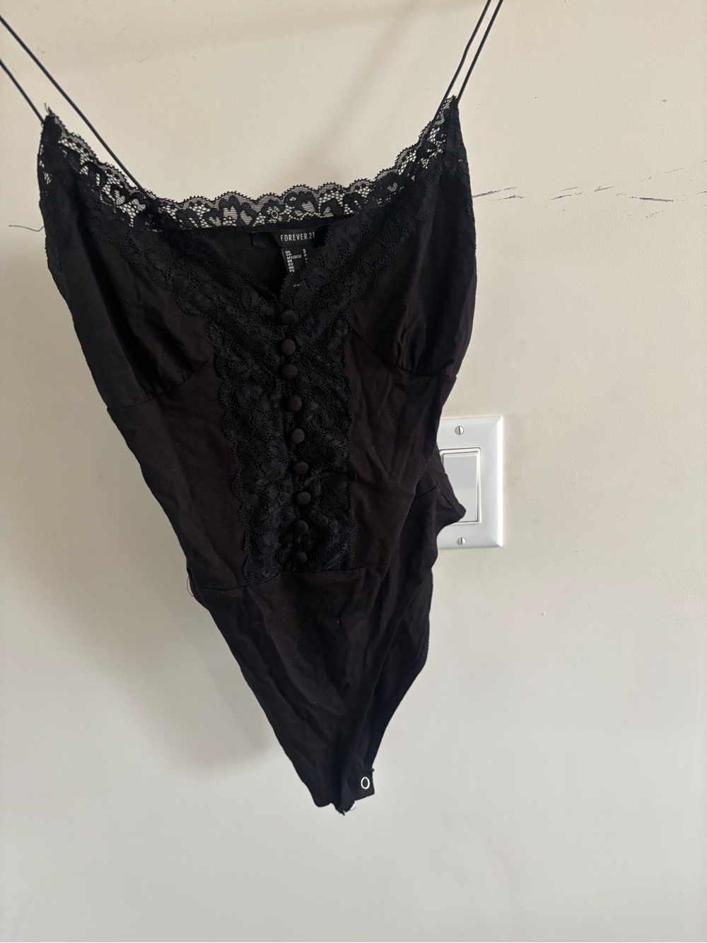 Forever 21 Black Lace-Trim Button Front Bodysuit Slip